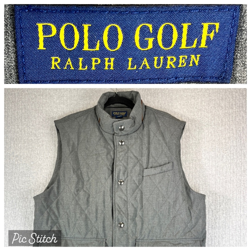 Polo Golf Ralph Lauren new without tags Quilted Vest Men L Grey metal snap Lined